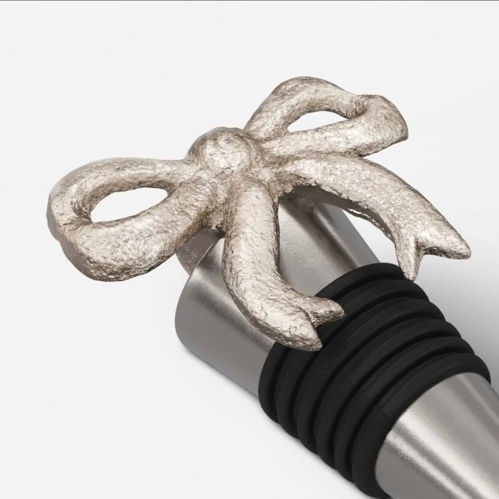 Threshold Silver Bow Wine Stopper Zinc Metal Coquette Barware Accessory NEW‎